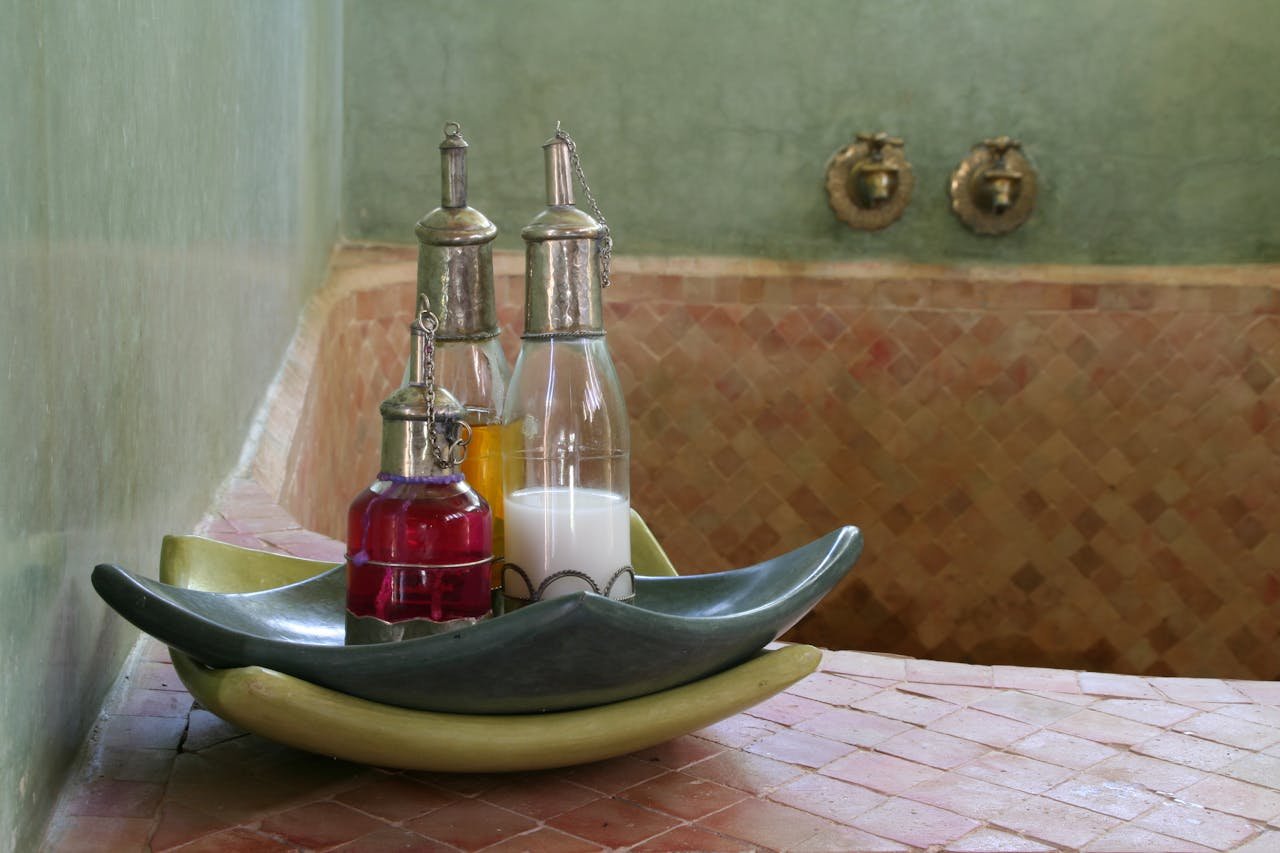 Authentic Moroccan hammam featuring oils in a serene environment.